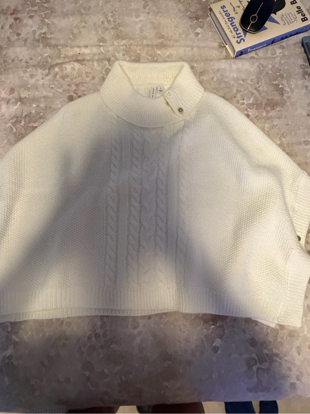 Janie and Jack Cream Cable Knit Mock Neck Sweater Cape